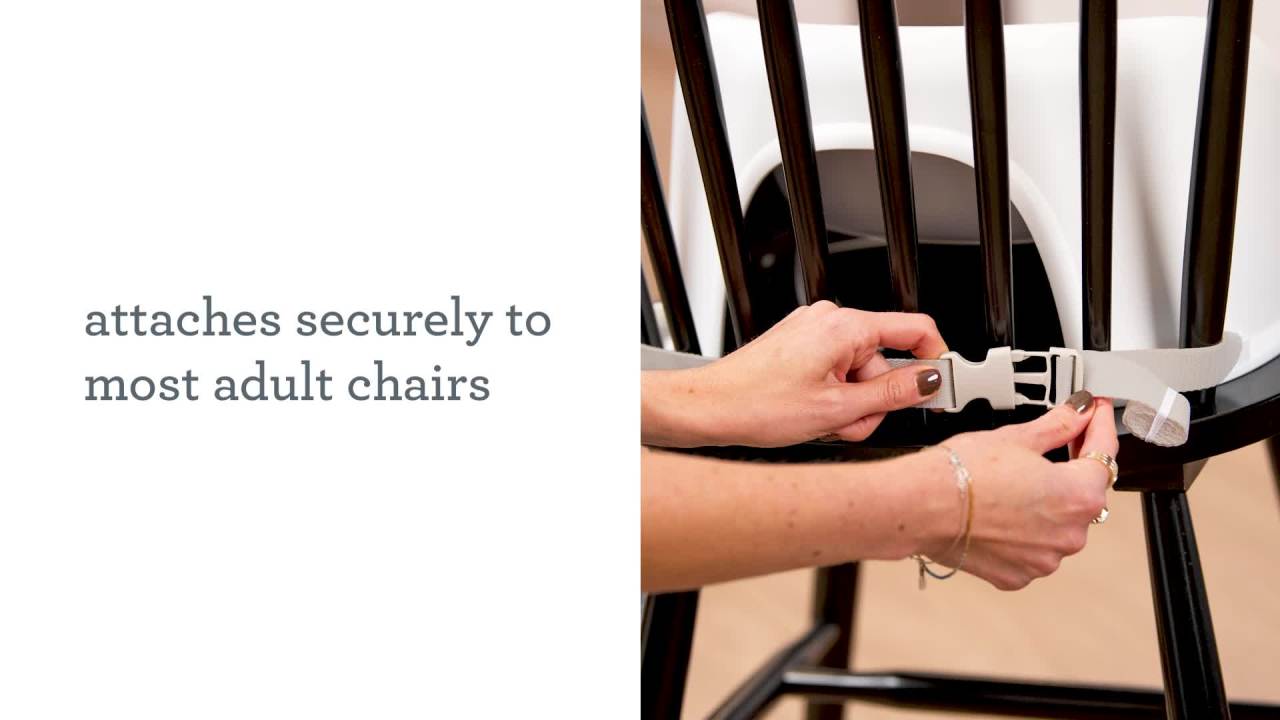 thumbnail video image 3 of Infantino Simply Modern Booster Seat with 3-Point Safety Harness, Contoured Seat, and Easy-Clean Design for Babies and Toddlers, 3 of 10