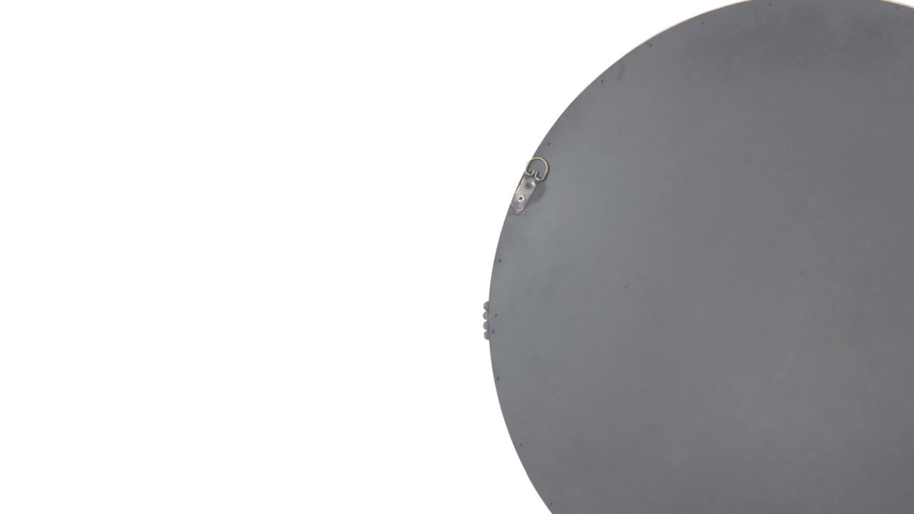 thumbnail video image 2 of Kate and Laurel Stockport Framed Round Mirror, 28 Inch Diameter, Rustic Brown, Round Rustic Mirror with Antique Black Frame Ornaments, 2 of 8