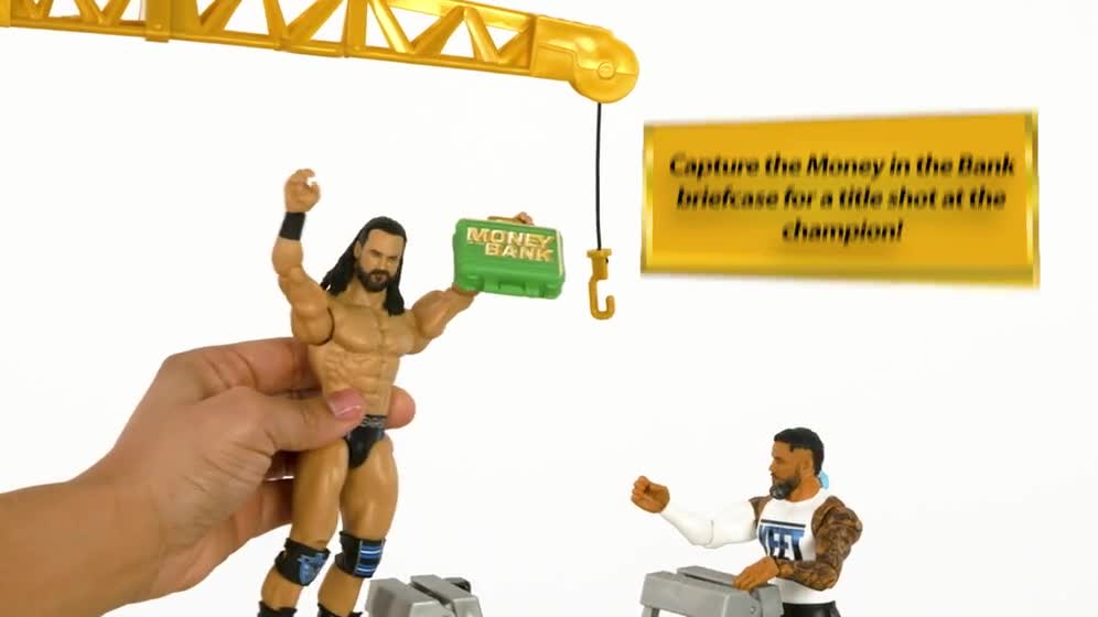 thumbnail video image 3 of WWE Money In The Bank Cash-in Ring Playset with Accessories, 2 Play Modes, 40+ Sounds & Phrases, 3 of 8