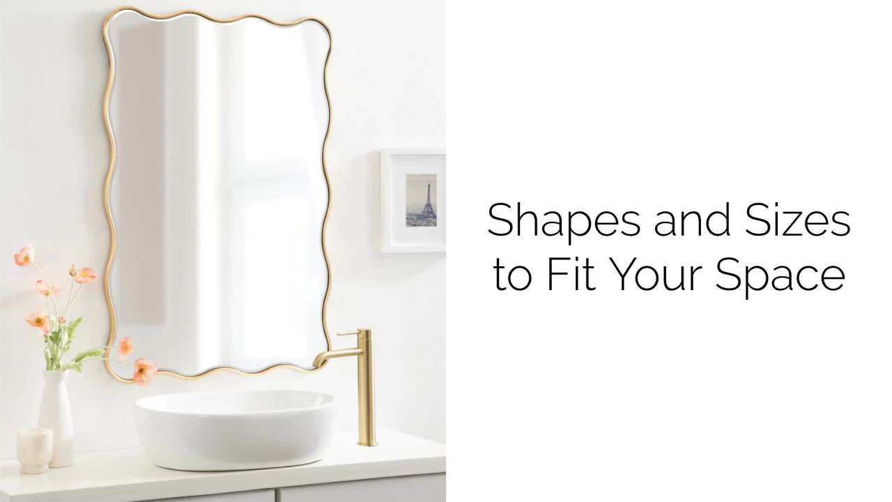 thumbnail video image 2 of Kate and Laurel Viona Modern Scalloped Rectangle Mirror, 24 x 36, Black, Decorative Wavy Mirror with Unique Rippled Edge for Use as Bathroom Vanity Mirror, 2 of 8
