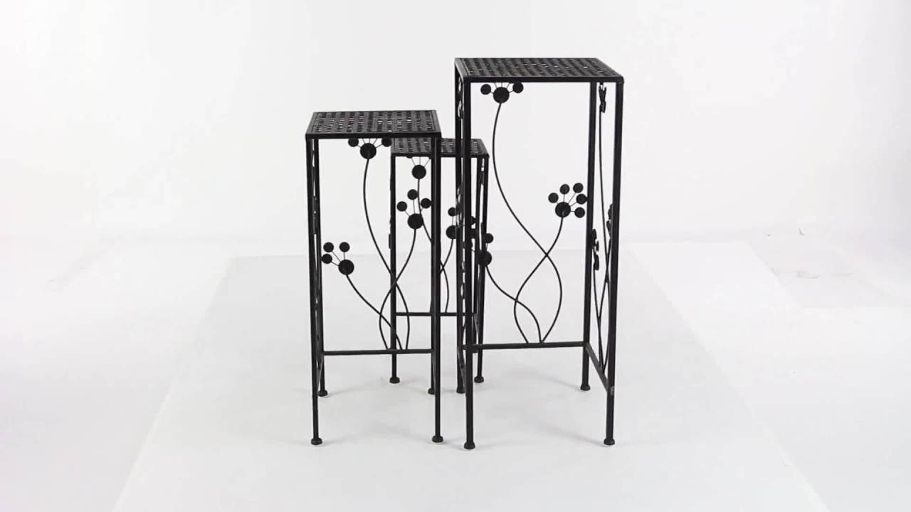 thumbnail video image 2 of DecMode Contemporary Iron Plantstands, Matte Black 28"H, Set of 3, 2 of 15