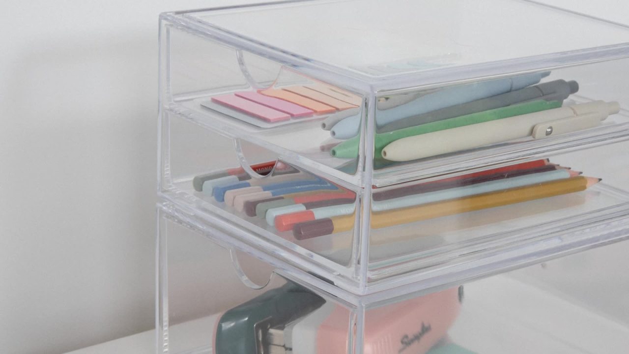 Brody 2 Pack Plastic Stackable Office Desktop Organizer Boxes with 2 Drawers