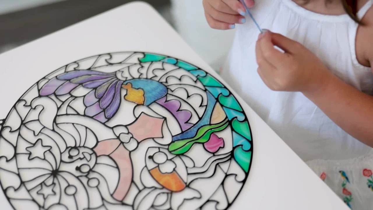 thumbnail video image 2 of Melissa & Doug Stained Glass Made Easy Activity Kit: Mermaids - 140+ Stickers, 2 of 10