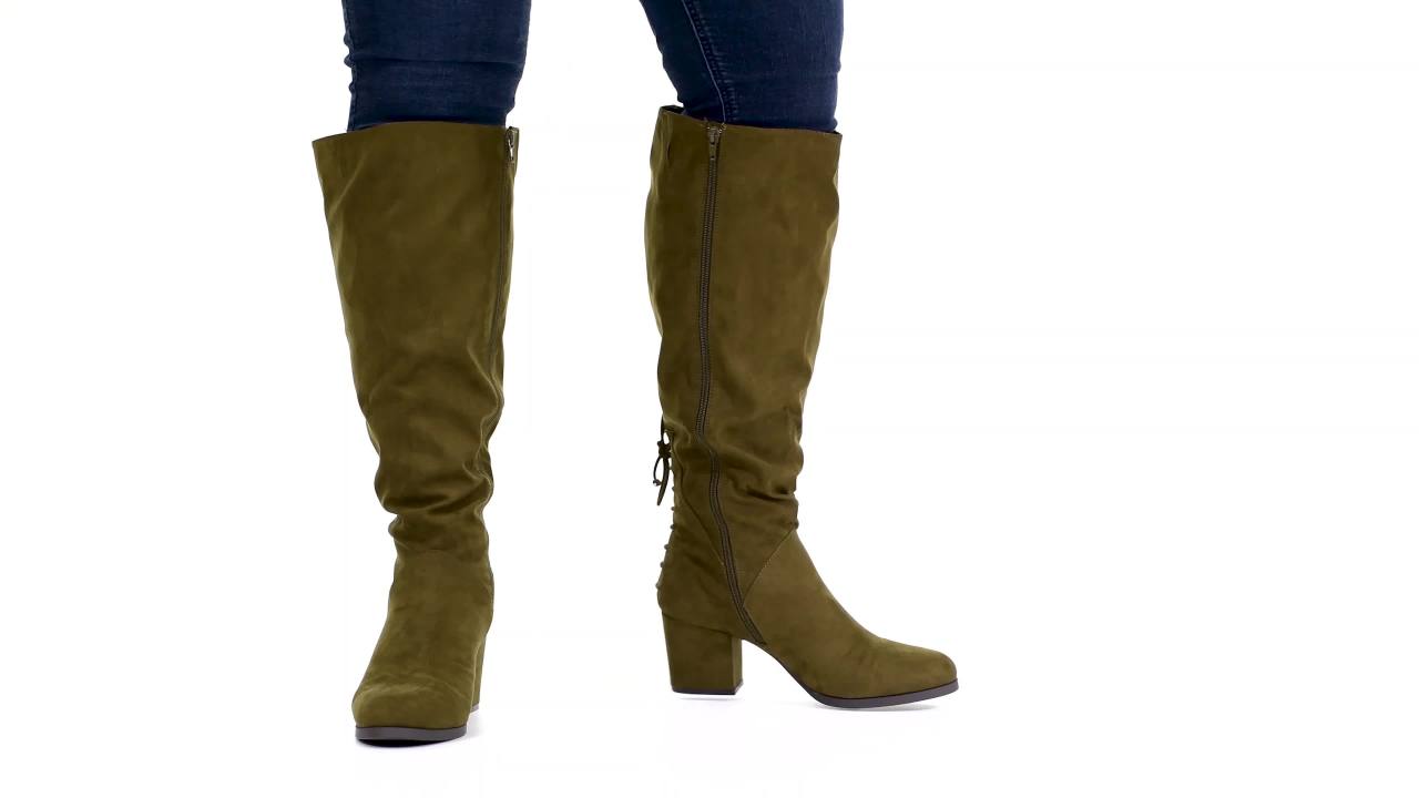 thumbnail video image 2 of Journee Womens Leeda Extra Wide Calf Block Heel Knee High Boots, 2 of 10