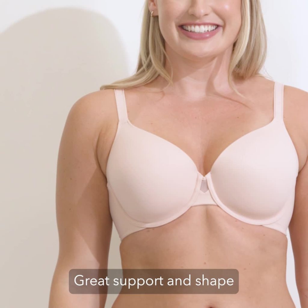 thumbnail video image 2 of Vanity Fair Radiant Women's Underwire Bra - Back and Side Smoothing, Full Coverage T-Shirt Bra, Style 3476326, 2 of 9