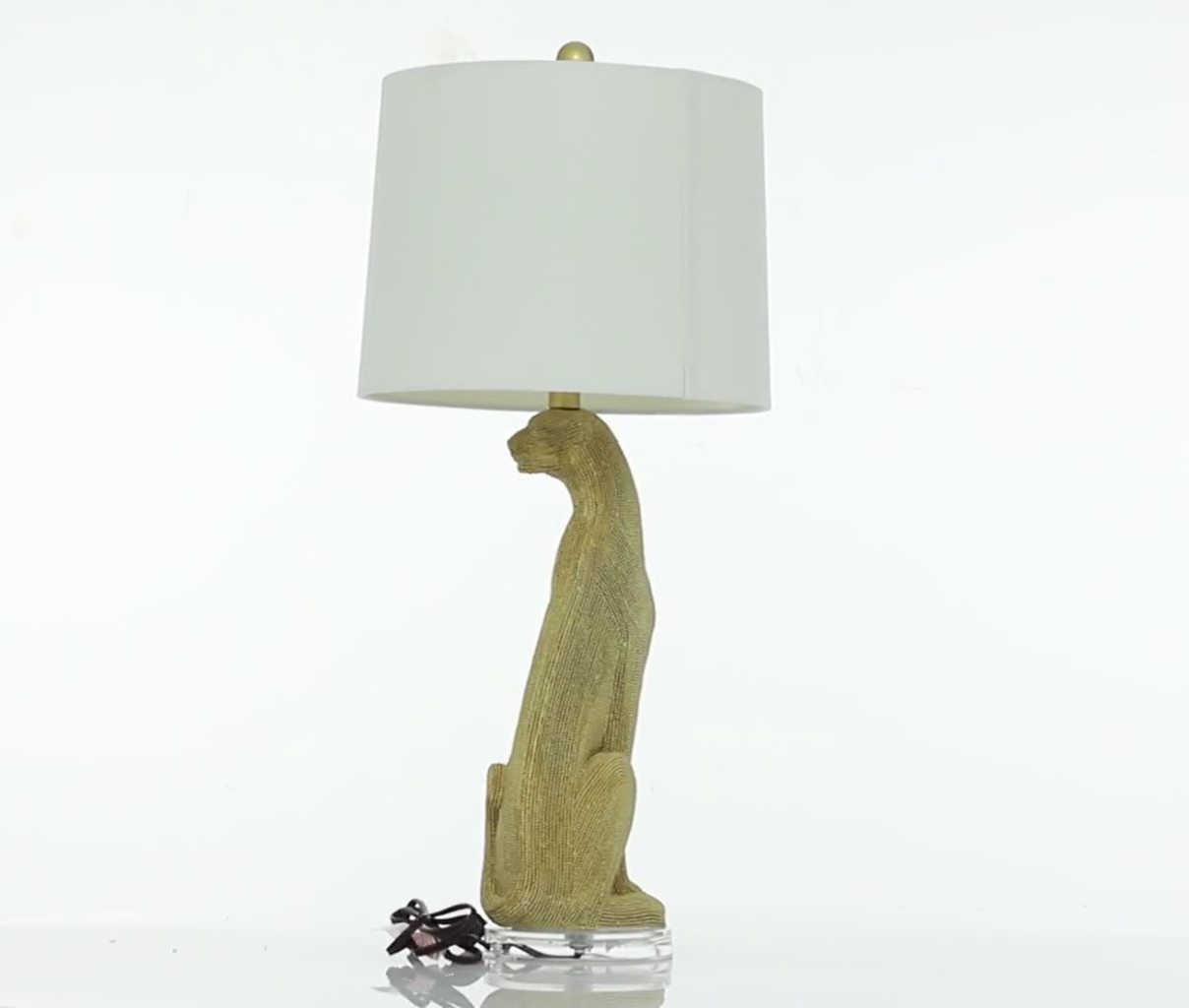 thumbnail video image 2 of DecMode 29" Leopard Gold Table Lamp with White Fabric Shade (2 Count), 2 of 13