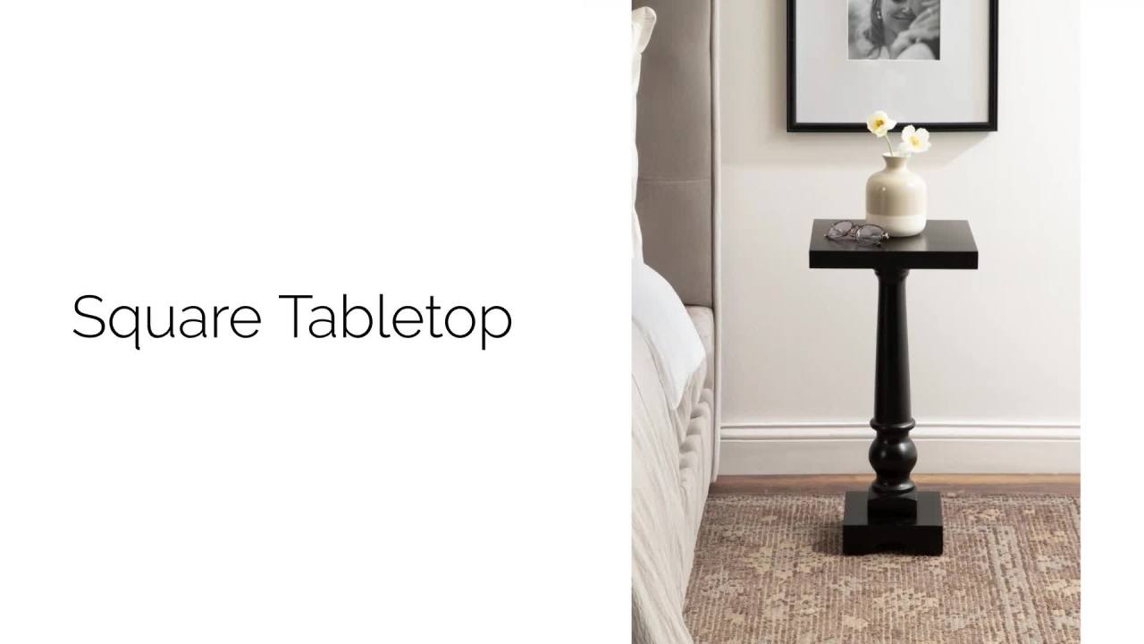 thumbnail video image 2 of Kate and Laurel Butterfield Traditional Square Pedestal Side Table, 12 x 12 x 25, Black, Vintage Wooden End Table for Use as Small Bedroom Nightstand or Indoor Plant Stand, 2 of 11
