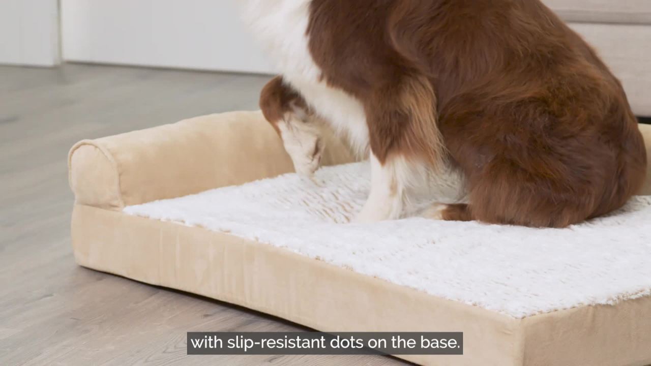 thumbnail video image 2 of FurHaven Embossed Faux Fur & Suede Orthopedic Deluxe L-Chaise Pet Bed for Dogs & Cats - Gray, Jumbo, 2 of 9