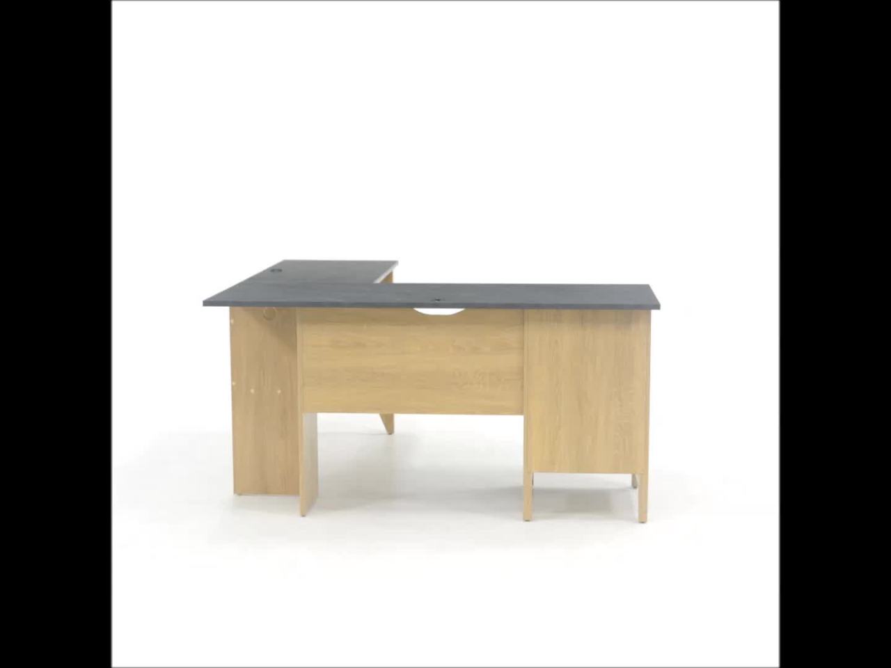 thumbnail video image 2 of Sauder August Hill L-Desk, Dover Oak Finish, 2 of 7