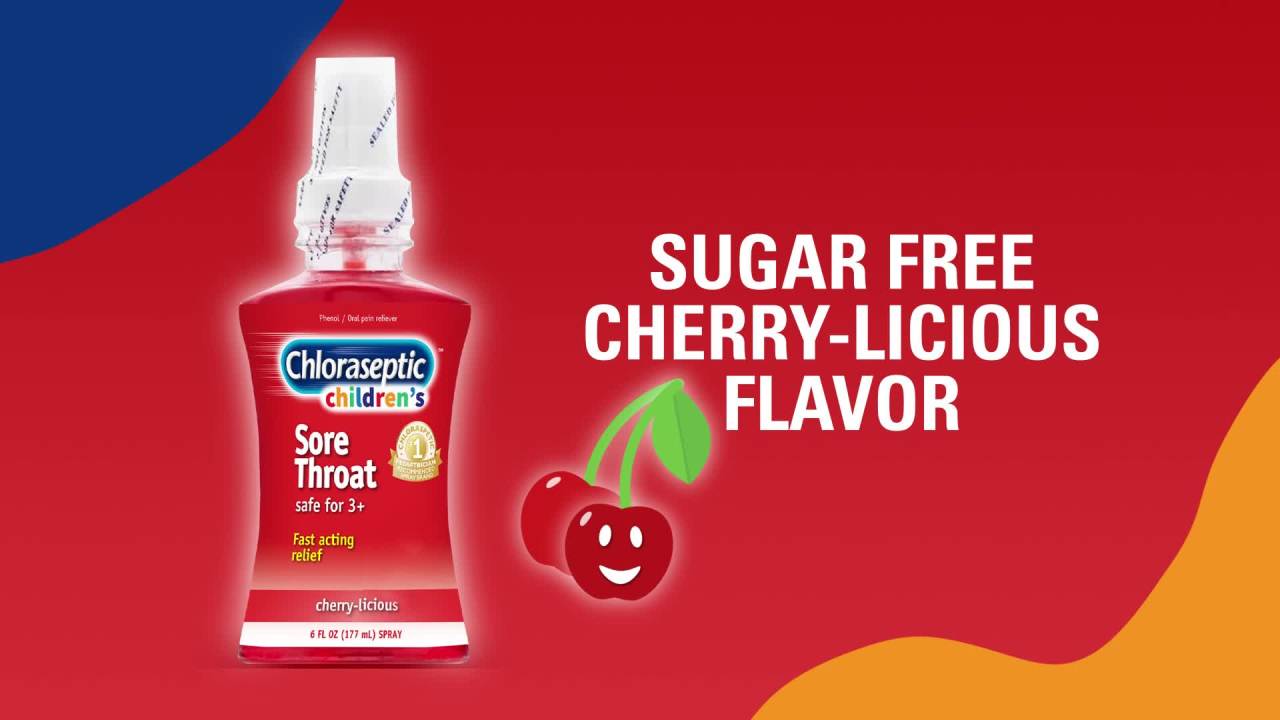 thumbnail video image 3 of Chloraseptic Children’s Sore Throat Spray, Cherry-licious Throat Remedy, 6 oz, 3 of 16