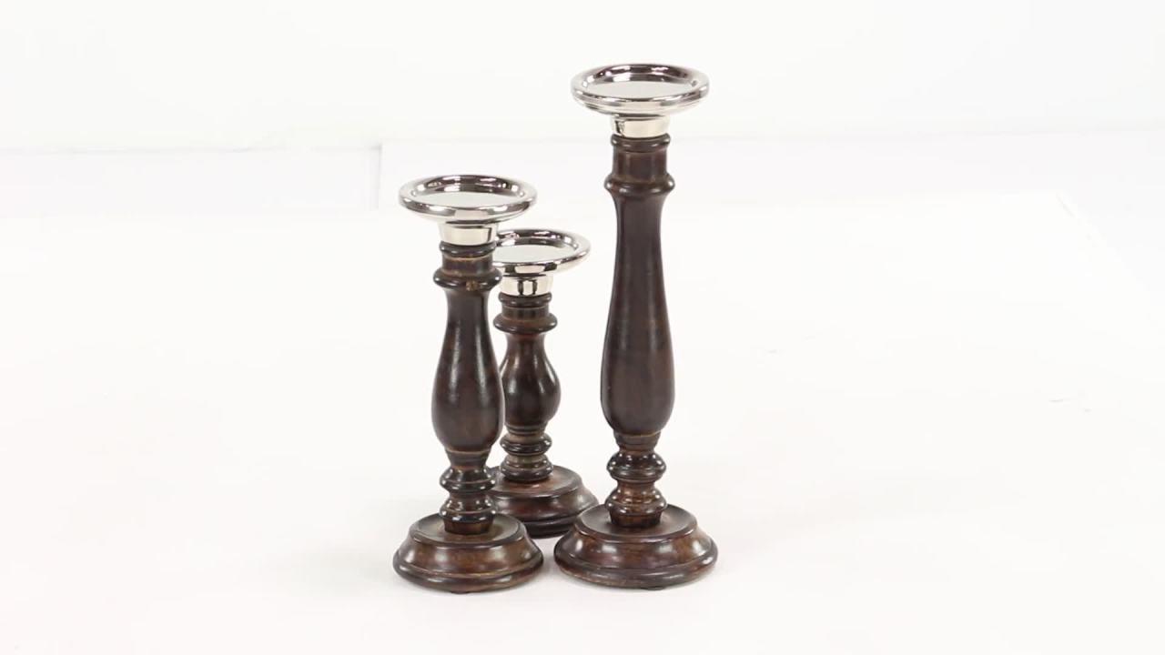 thumbnail video image 2 of DecMode 9", 12", 15"H Traditional Candlestick, Dark Brown, 3 - Pieces, 2 of 7