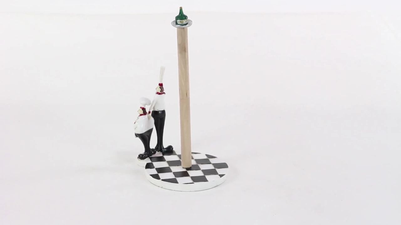 thumbnail video image 2 of DecMode 6" x 13" White Polystone Chef Paper Towel Holder with Checkered Base, 1-Piece, 2 of 11