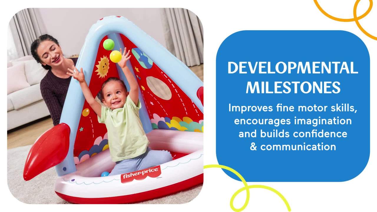 thumbnail video image 3 of Fisher-Price Rocket Pals Inflatable Indoor and Outdoor Ball Pit with 15 Play Balls, 3 of 16