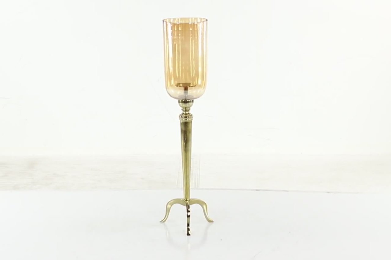 thumbnail video image 2 of DecMode Gold Aluminum Metal Single Candle Hurricane Lamp, 2 of 10