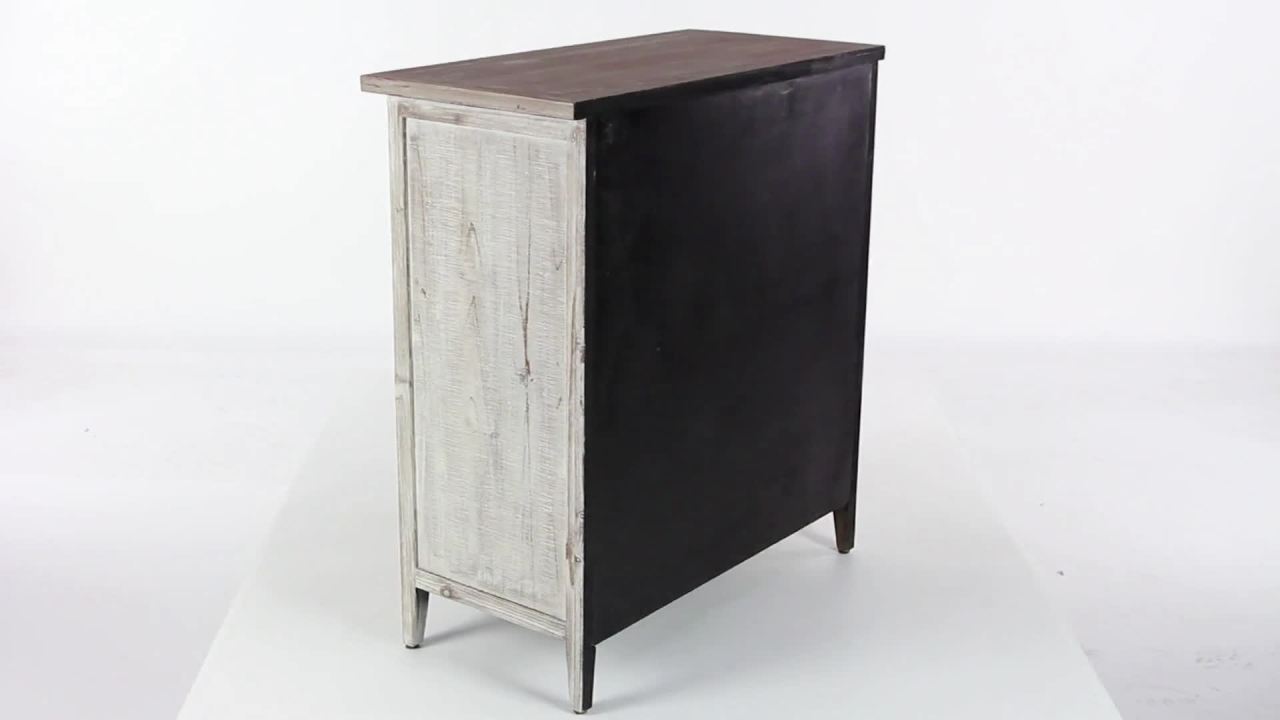 thumbnail video image 2 of DecMode 28" x 31" Light Brown Wood 1 Shelf and 2 Door Geometric Cabinet with Carved Relief Overlay, 1-Piece, 2 of 17