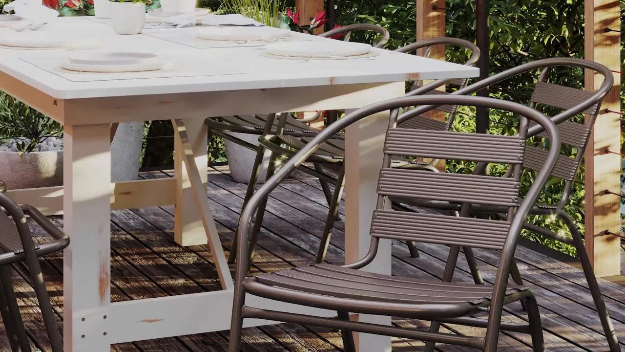 thumbnail video image 2 of Flash Furniture Bronze Metal Restaurant Stack Chair with Metal Slats, 2 of 13