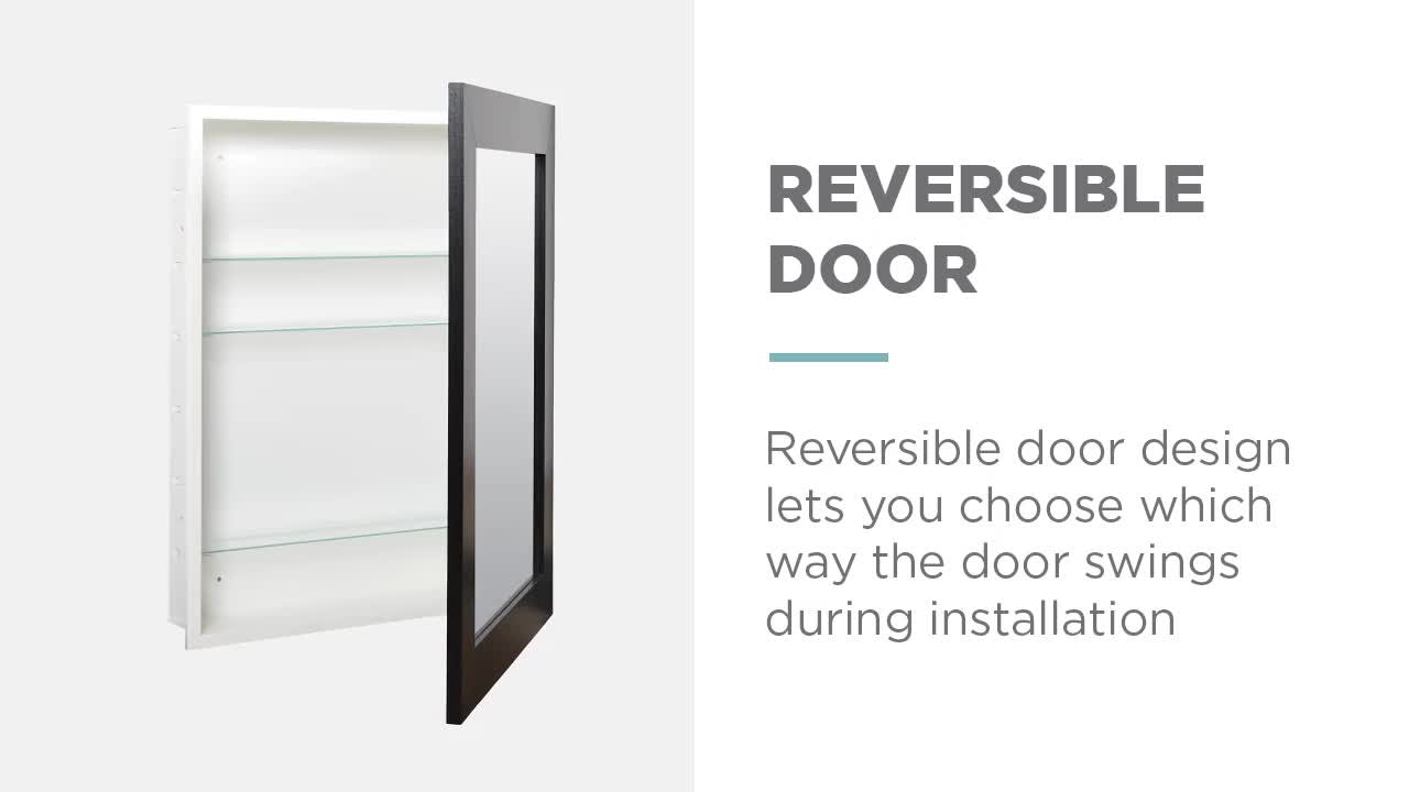 thumbnail video image 2 of Zenna Home Recessed/Wall Mount Framed Mirror Medicine Cabinet, 24.625" x 30.625", Black, 2 of 12