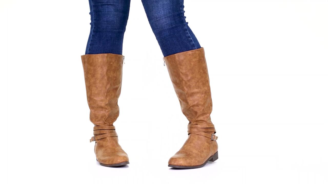 thumbnail video image 2 of Journee Womens Ivie Wide Calf Stacked Heel Riding Boots, 2 of 10