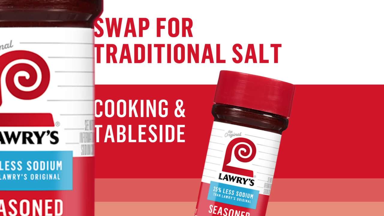 thumbnail video image 2 of Lawry's Kosher 25% Less Sodium Seasoned Salt, 8.0 oz Bottle, 2 of 28