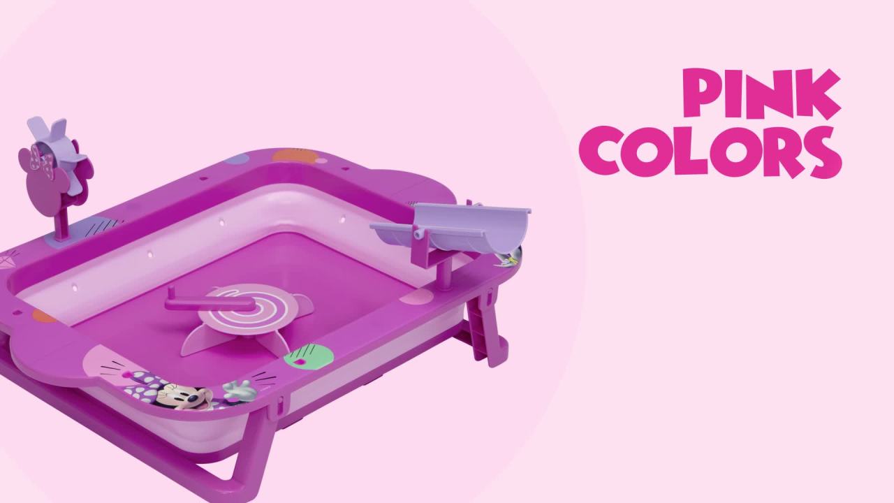 thumbnail video image 2 of Disney Minnie Mouse Water Activity Table by Delta Children - Collapsible & Portable - Ideal for Travel, Pink, 2 of 17