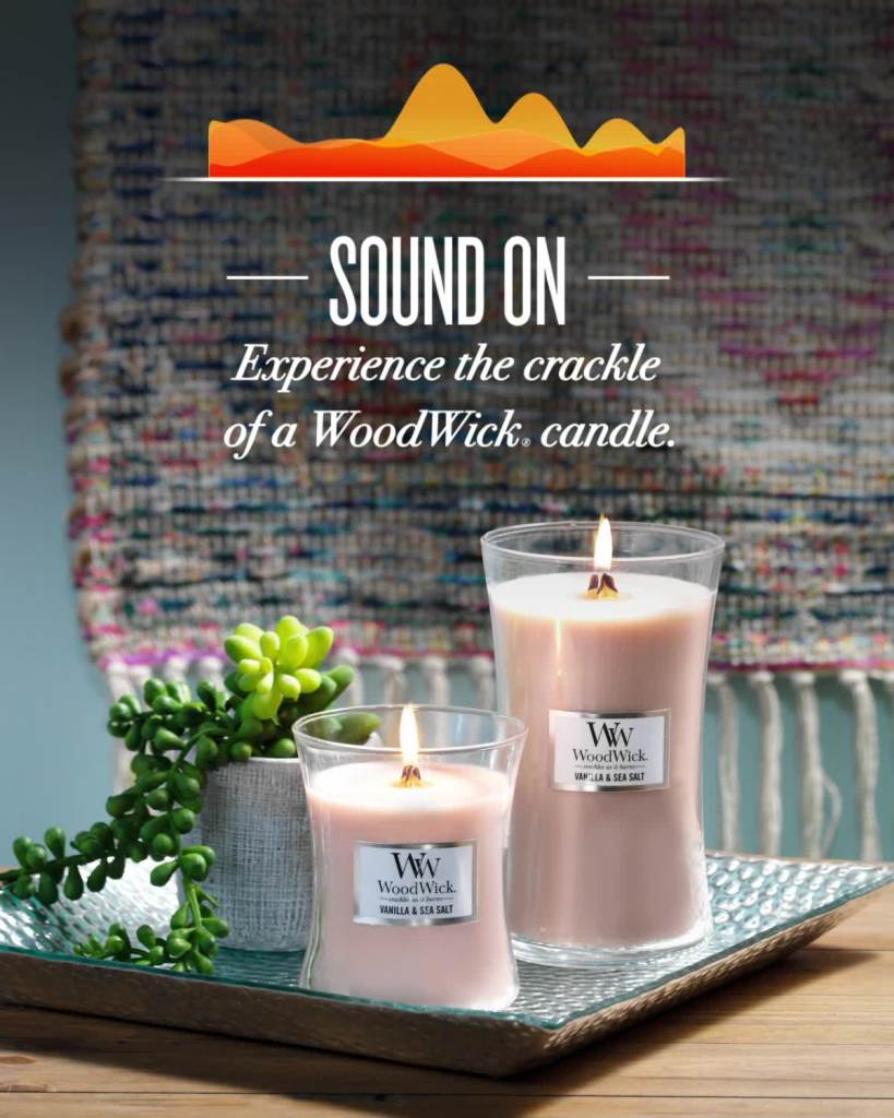 thumbnail video image 3 of (2 pack) WoodWick Medium Hourglass Scented Candle, Vanilla & Sea Salt, 9.7 oz, 3 of 7