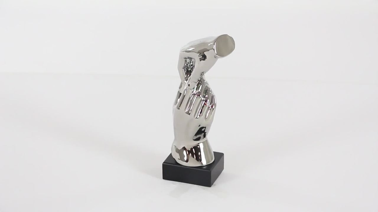 thumbnail video image 2 of 5" x 13" Silver Polystone Hands Sculpture, by DecMode, 2 of 10