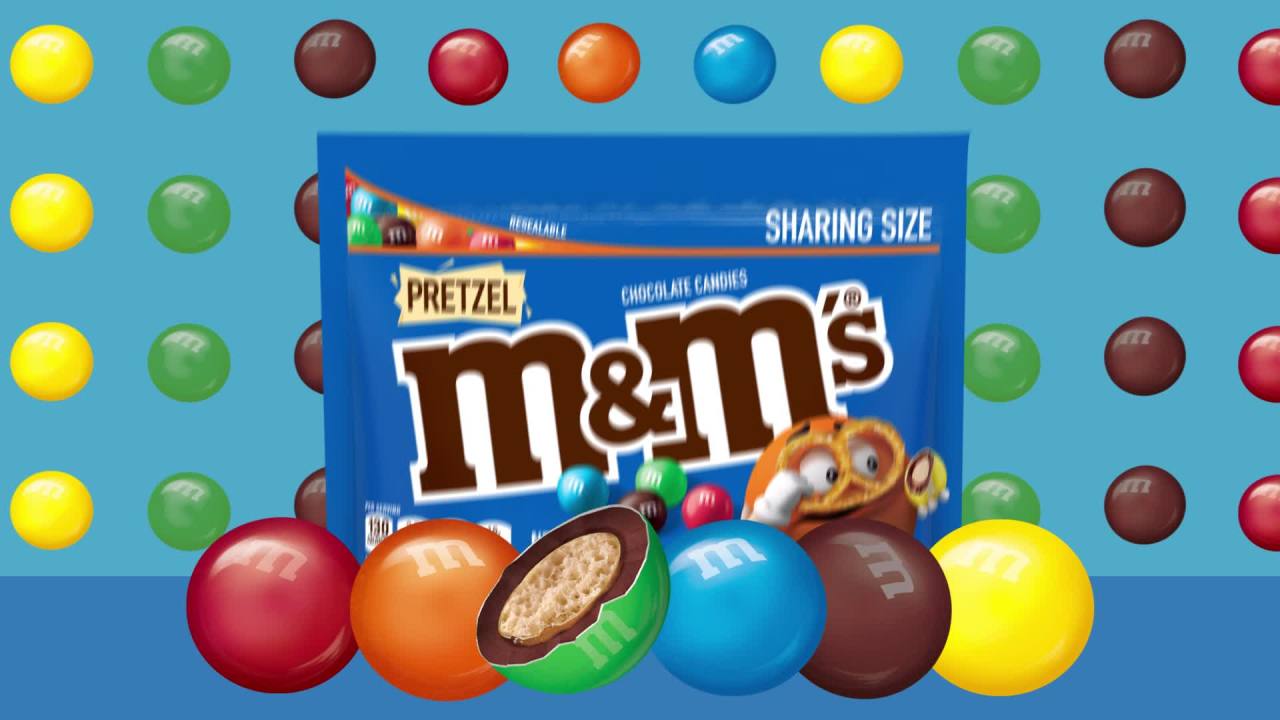 thumbnail video image 2 of M&M's Pretzel Milk Chocolate Candy, Sharing Size - 7.4 oz Bag, 2 of 13