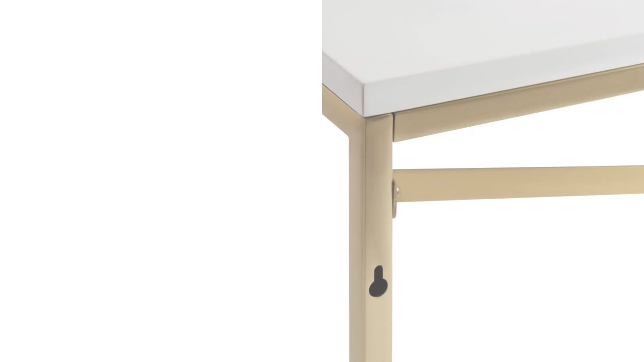 thumbnail video image 2 of Kate and Laurel Ascott Modern Glam Rectangle Floating Shelf, 36 x 12, White and Gold, Versatile 2-Tier Wide Wall Shelf for Living Room or Bedroom Display or Storage, 2 of 8