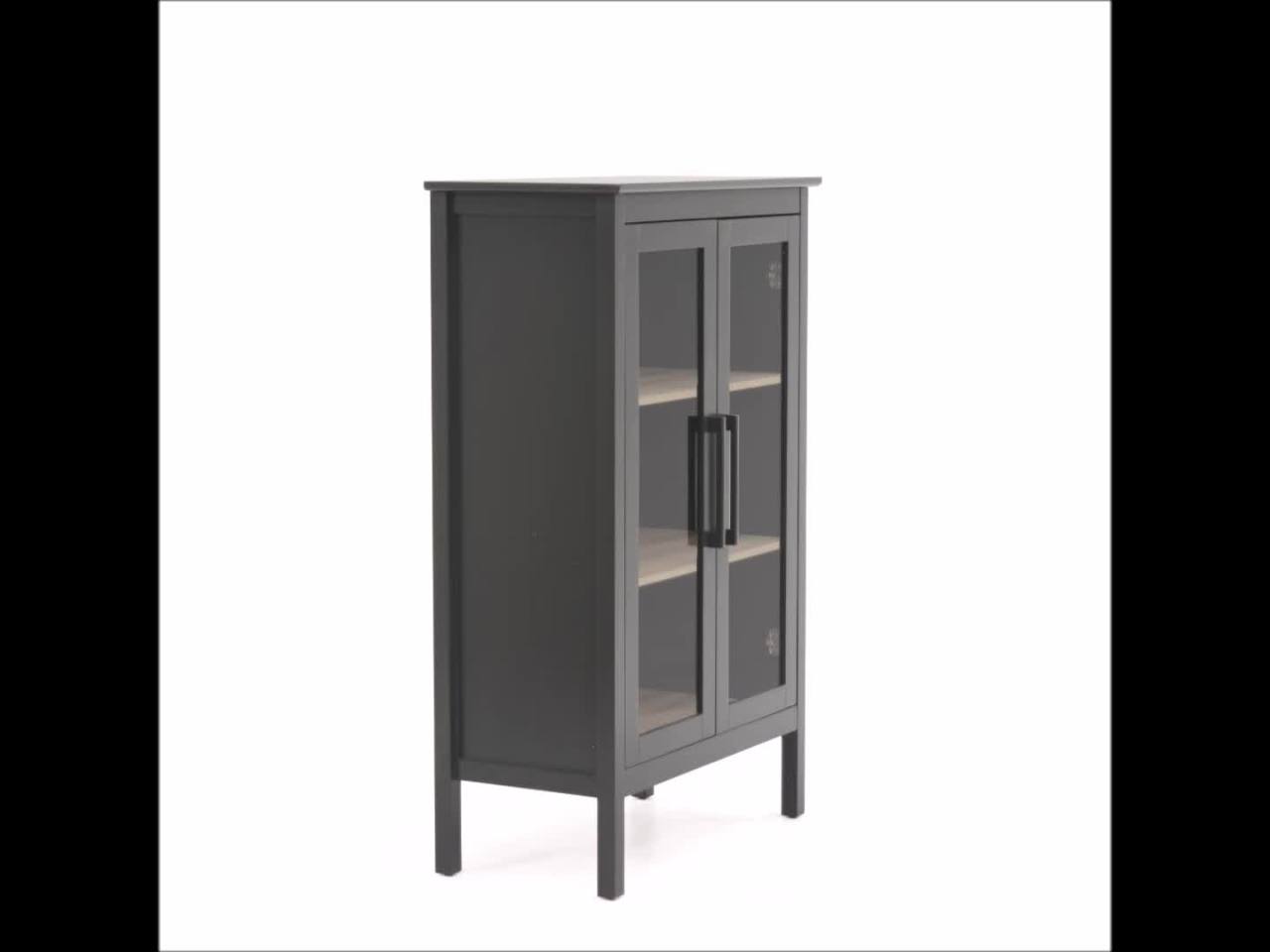 thumbnail video image 2 of Sauder Anda Norr 2-Door Glass-fronted Wood Display Cabinet, Slate Gray Finish, 2 of 11