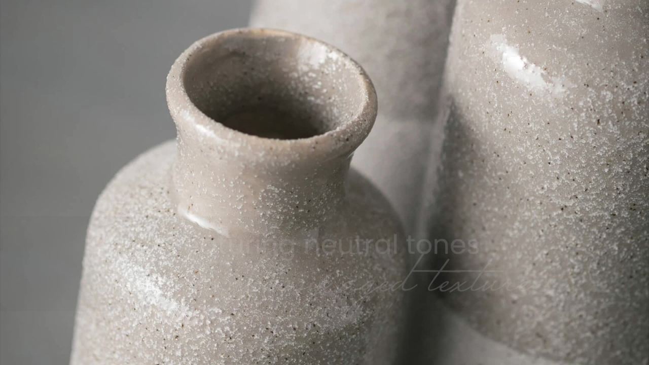 thumbnail video image 2 of Sullivans Set of 3 Small Ceramic Bottle Vases 5"H, 7.5"H & 10"H Gray, 2 of 19