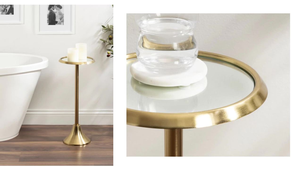 thumbnail video image 2 of Kate and Laurel Sanzo Modern Pedestal Drink Table, 10 x 10 x 23, Antique Bronze, Decorative End Table with Mirrored Tabletop for Use as Small Plant Stand or Cute Martini Table, 2 of 8