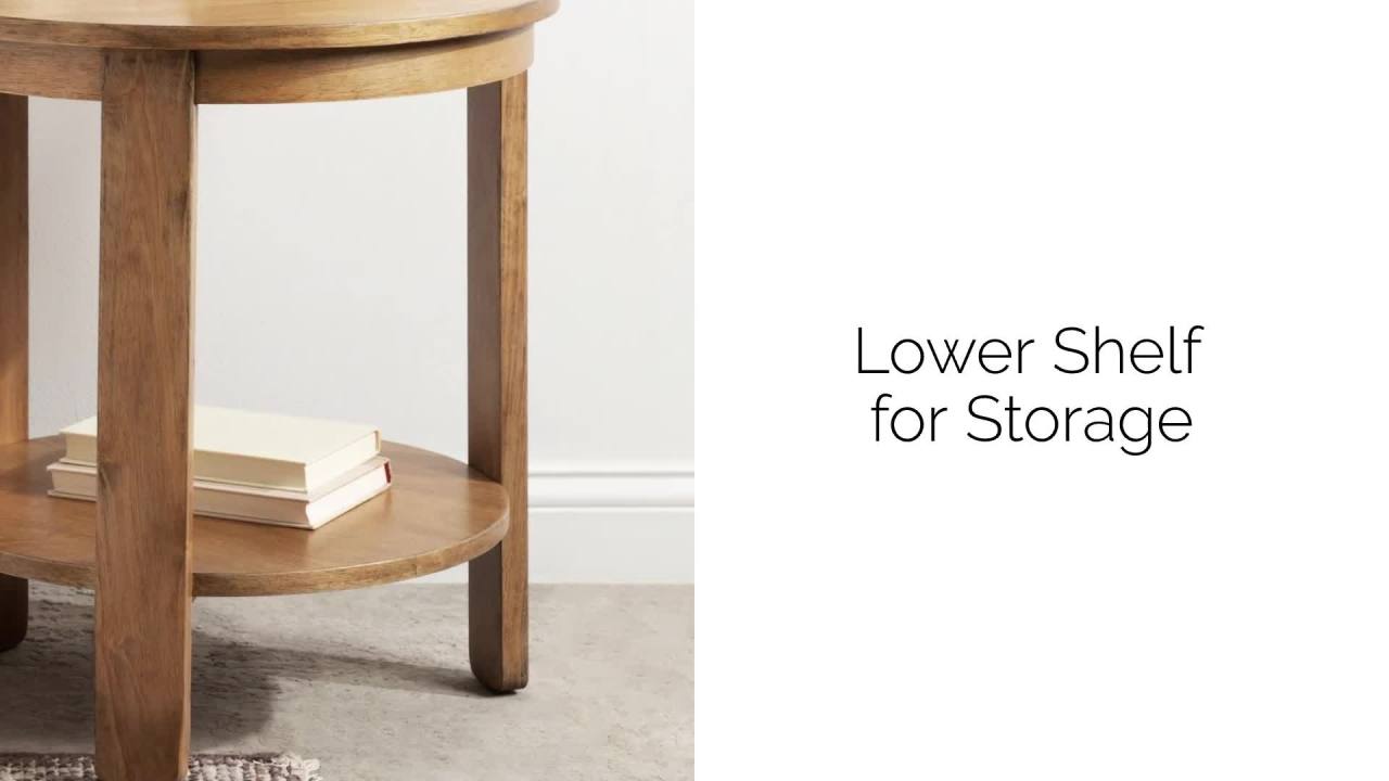 thumbnail video image 2 of Kate and Laurel Foxford Tiered Round Side Table, 22 x 22 x 24, Natural Brown, Transitional Two-Tier Circle Nightstand Table with Storage and Resilient Wood Construction for Bedroom Decor, 2 of 10