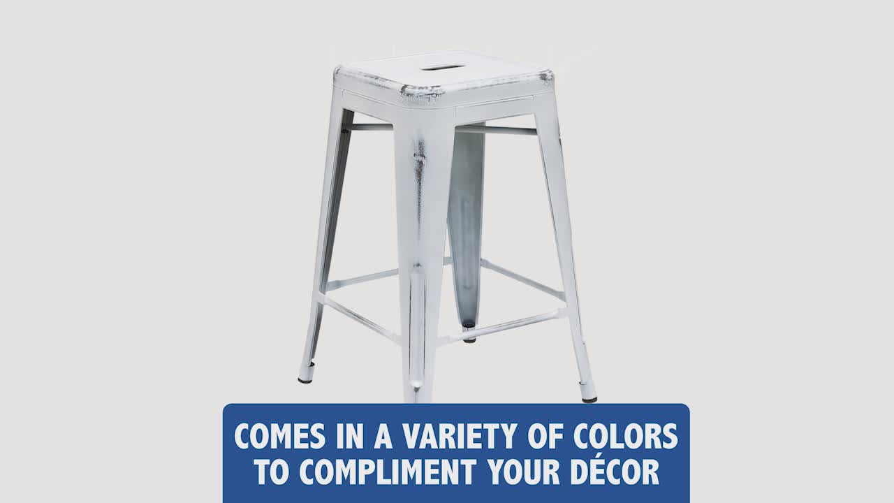 thumbnail video image 2 of Flash Furniture Kai Commercial Grade 30" High Backless Distressed Copper Metal Indoor-Outdoor Barstool, 2 of 11
