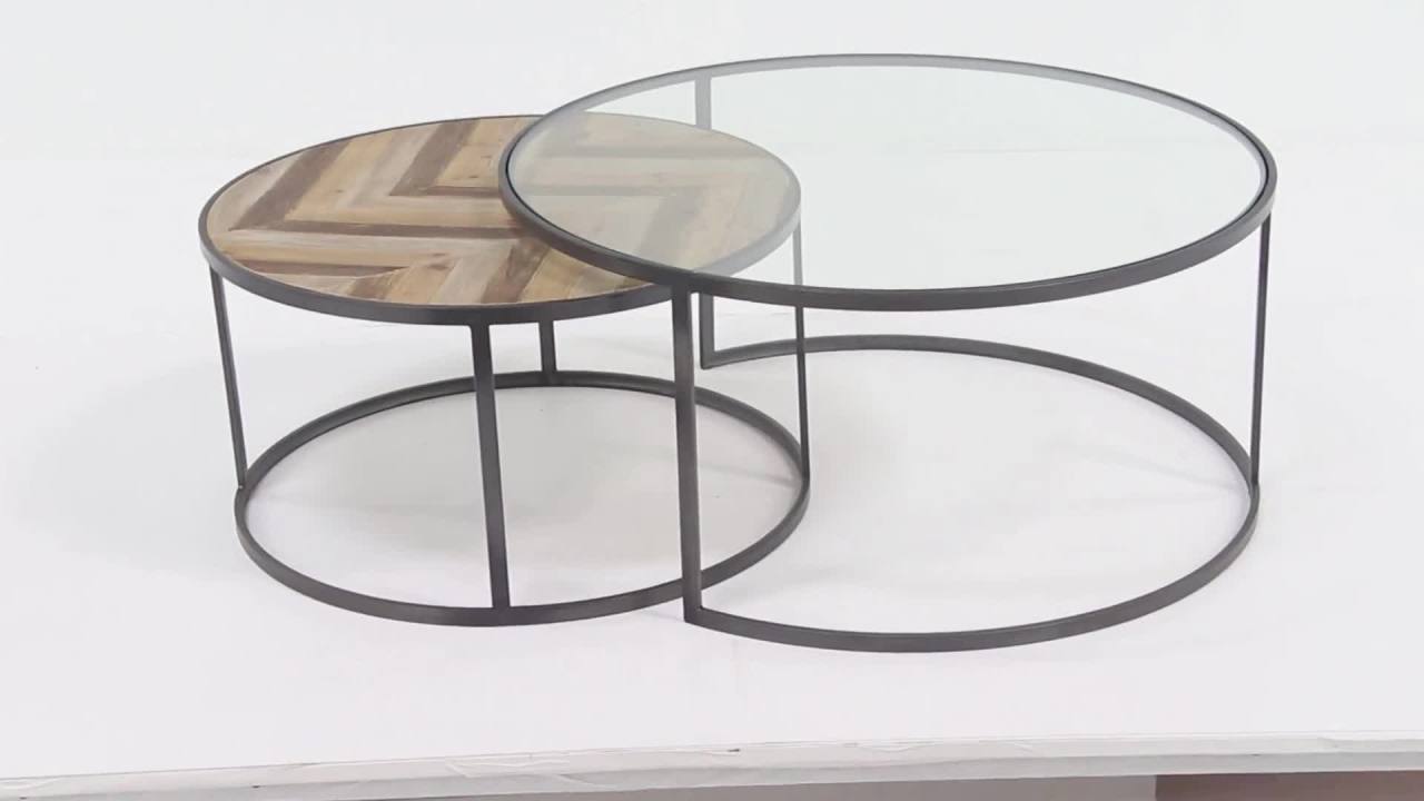 thumbnail video image 2 of DecMode 27", 36"D Gray Wood Nesting Coffee Table with Clear Glass Top, 2-Pieces, 2 of 14