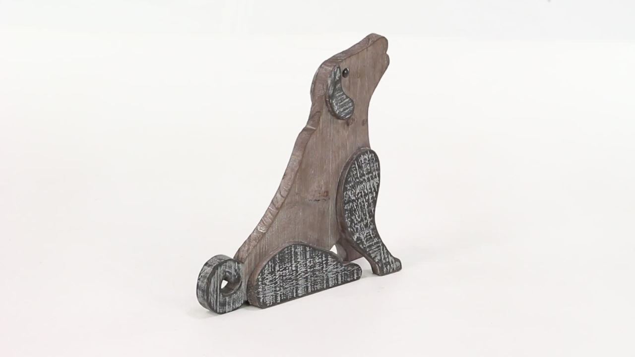 thumbnail video image 2 of DecMode Farmhouse Black and Brown Wooden Sitting Dog Decorative Sculpture, 2 of 12