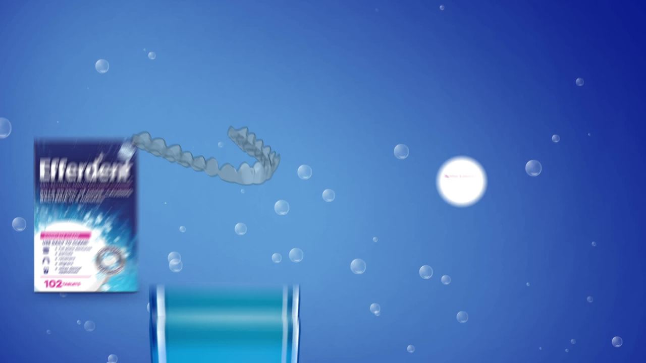 thumbnail video image 2 of Efferdent Retainer & Denture Cleaner Tablets, Overnight Whitening, 126 Count, 2 of 16