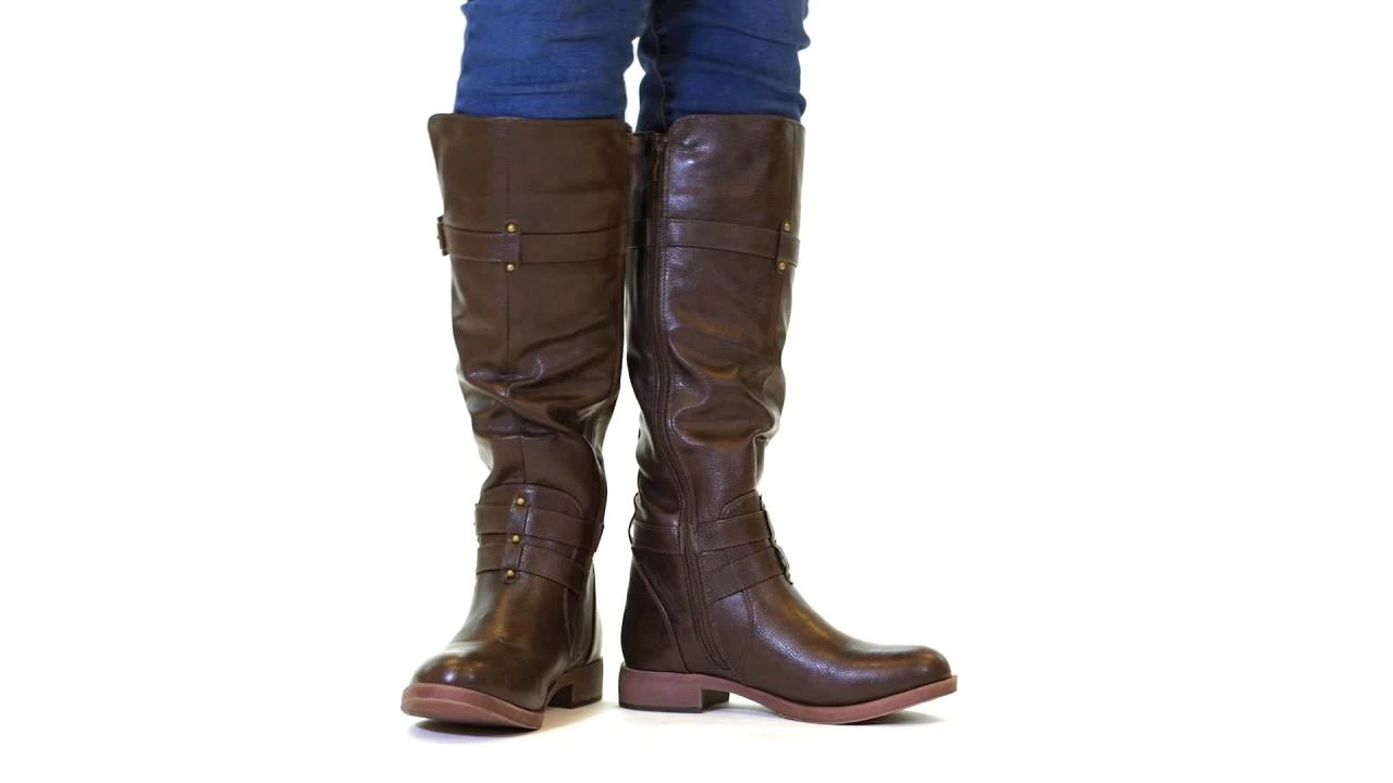 thumbnail video image 2 of Journee Womens Bite Stacked Heel Riding Boots, 2 of 10