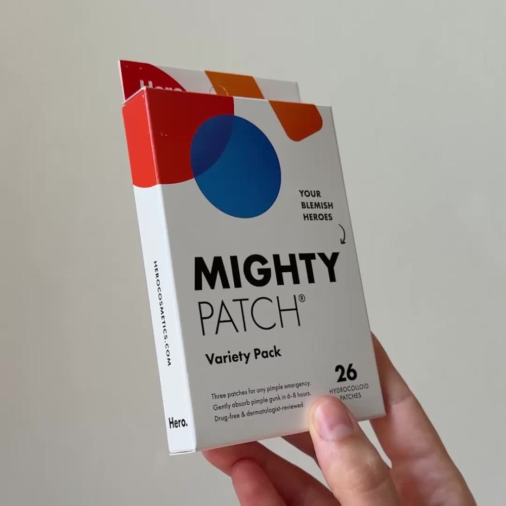 thumbnail video image 2 of Hero Cosmetics Mighty Patch Variety, Multi-Pack Hydrocolloid Acne Pimple Patch, 26 Count, 2 of 9