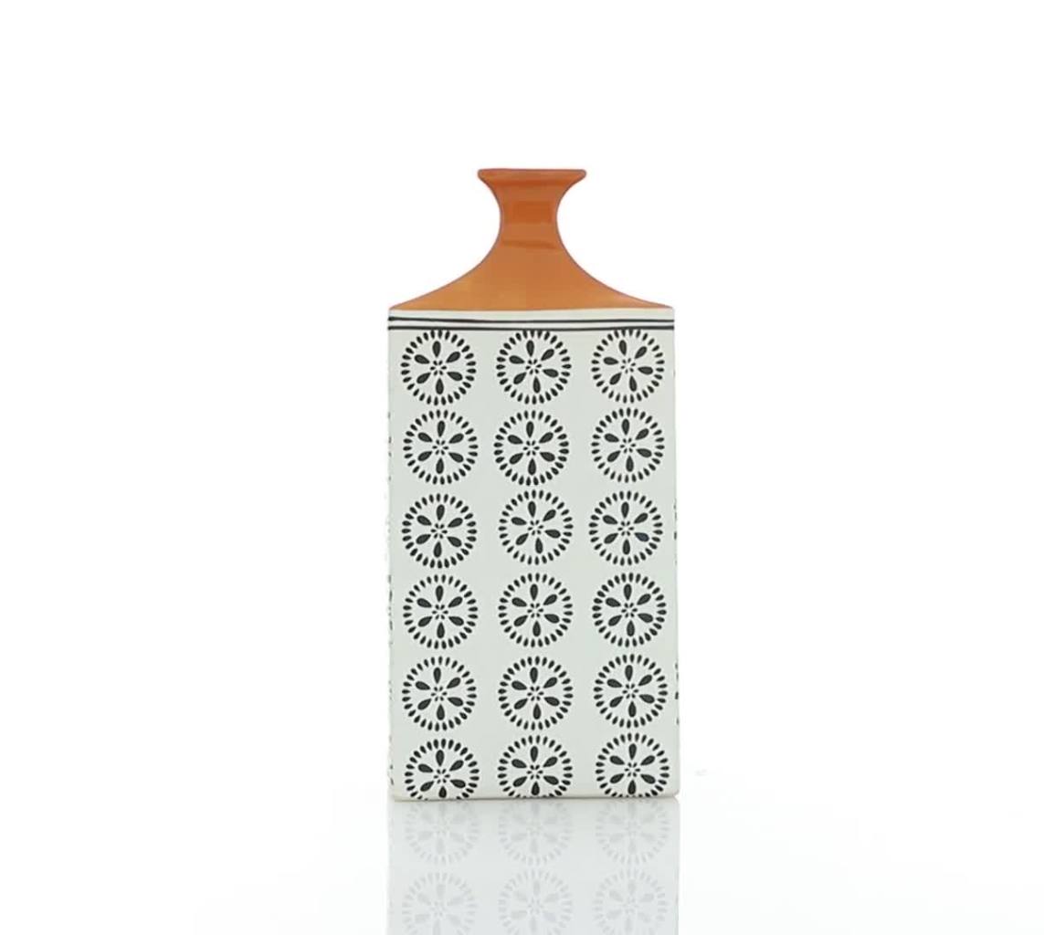 thumbnail video image 2 of DecMode 17" Floral White Ceramic Vase with Orange Tops, 2 of 9