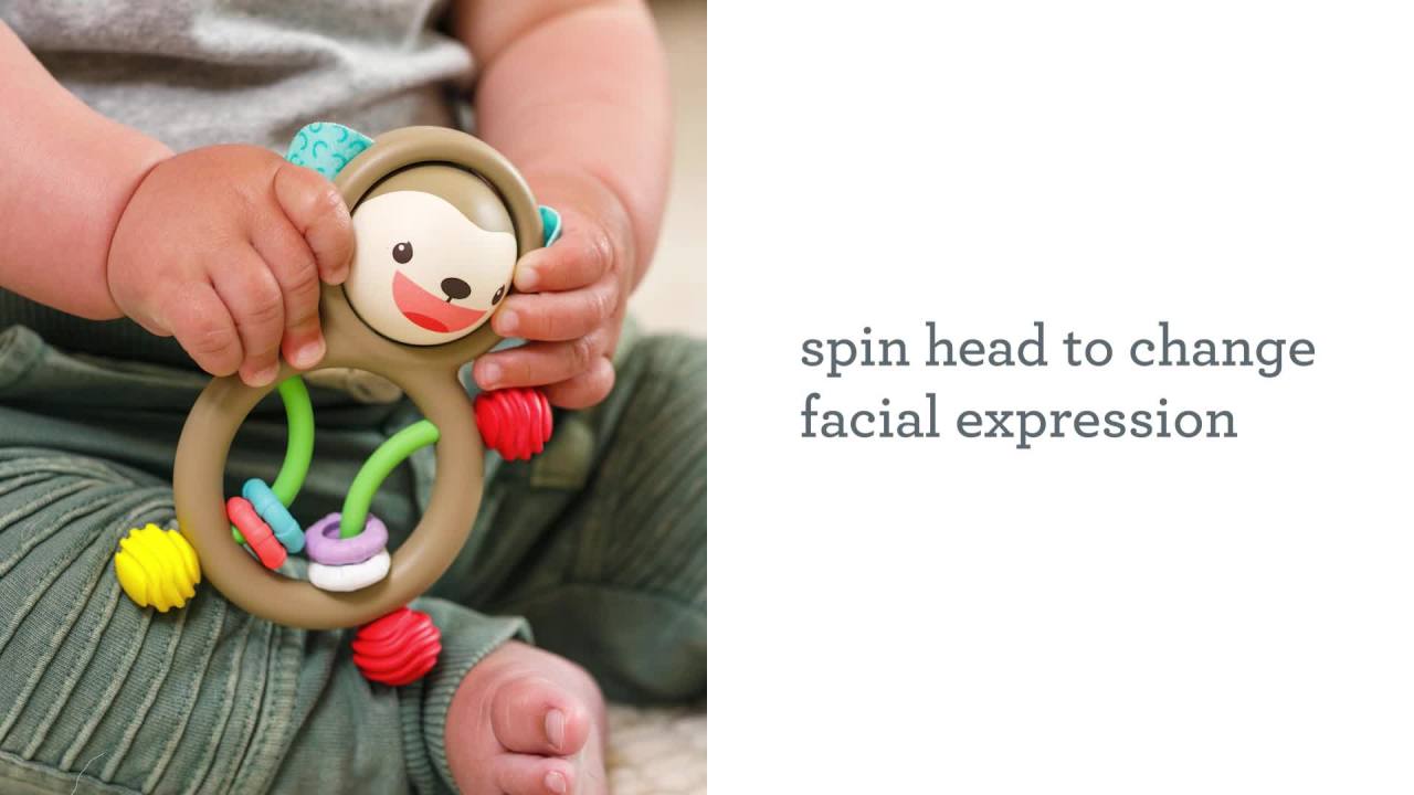 thumbnail video image 2 of Infantino Busy Lil' Sensory Monkey Rattle, 3-12 Months, Multicolor, 2 of 8