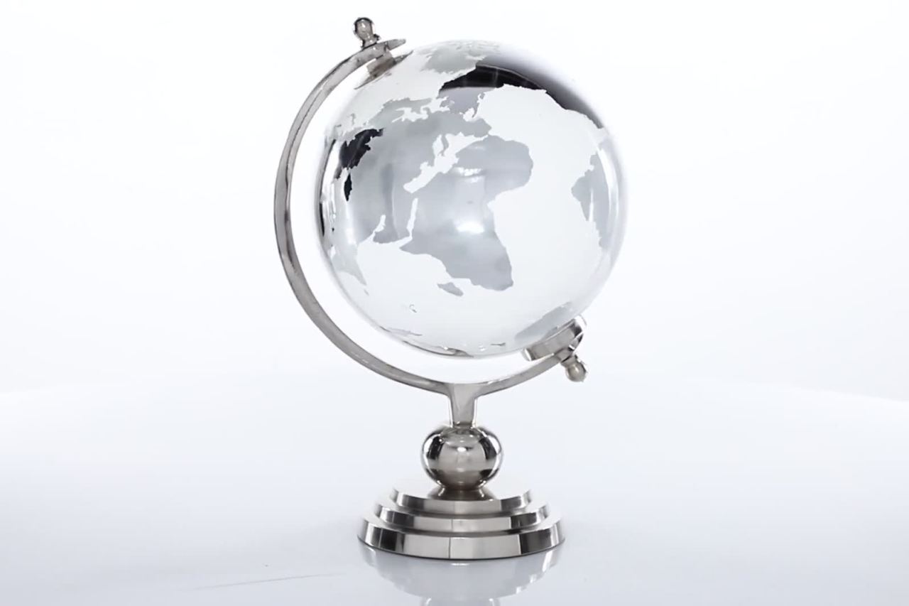 thumbnail video image 2 of DecMode 9" Silver Globe with Tiered Base, 2 of 9