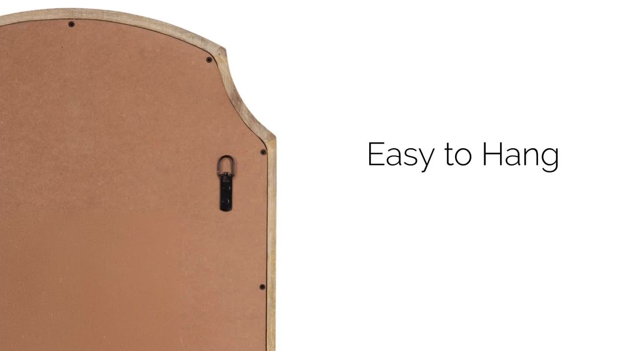 thumbnail video image 2 of Kate and Laurel Carlow Vintage Wood Scalloped Arch Mirror, 23 x 32, Natural Wood, Traditional Decorative Arched Mirror for Use as Vanity Bathroom Mirror or Scallop Entryway Mirror, 2 of 9