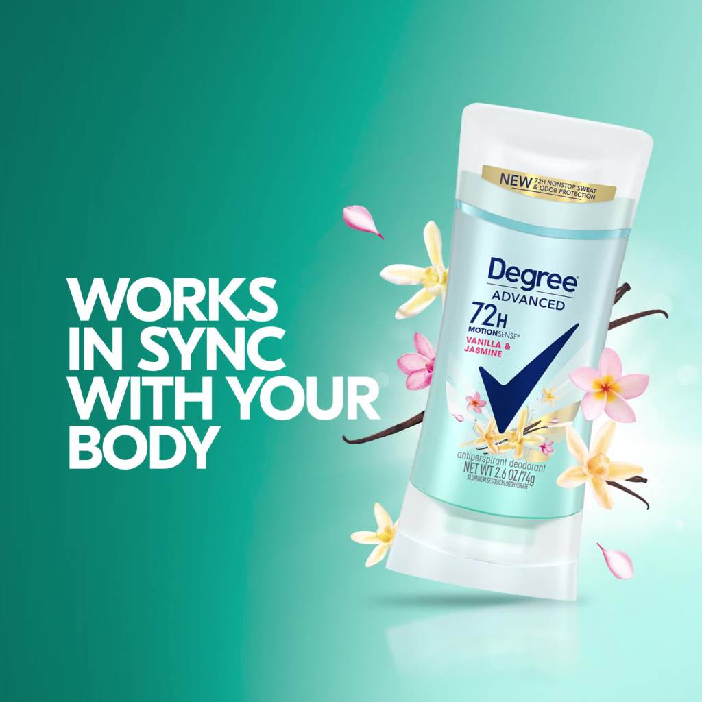 thumbnail video image 2 of Degree Advanced Women's Antiperspirant Deodorant Stick Vanilla & Jasmine, 2.6 oz, 2 of 12