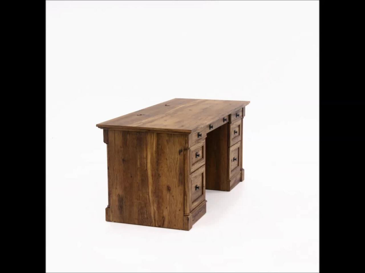 thumbnail video image 2 of Sauder Palladia Executive Desk, Vintage Oak Finish, 2 of 12