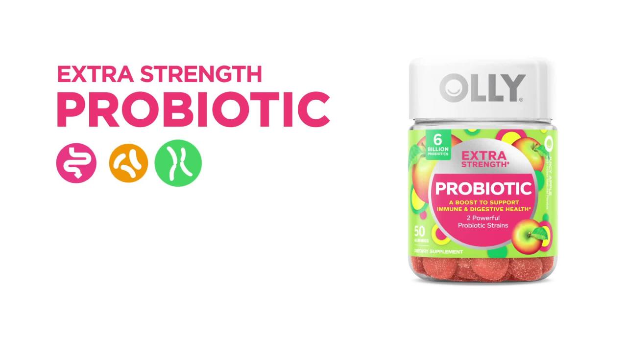 OLLY Extra Strength Probiotic Gummy, 6 Billion CFUs, 2 Strains, Supplement, Apple, 50 Ct