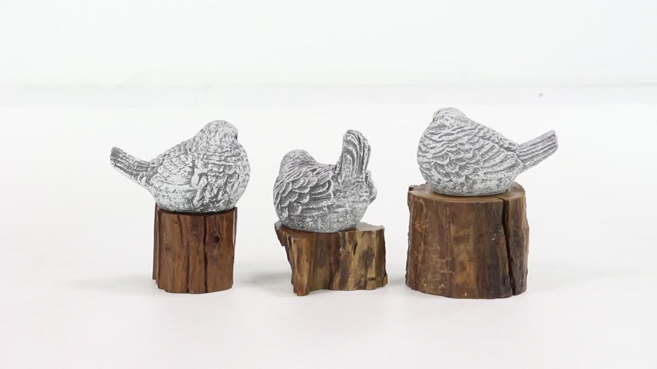 thumbnail video image 2 of DecMode Fiber Cement & Teak Country Bird Farmhouse Sculpture, Grey, 2 of 10