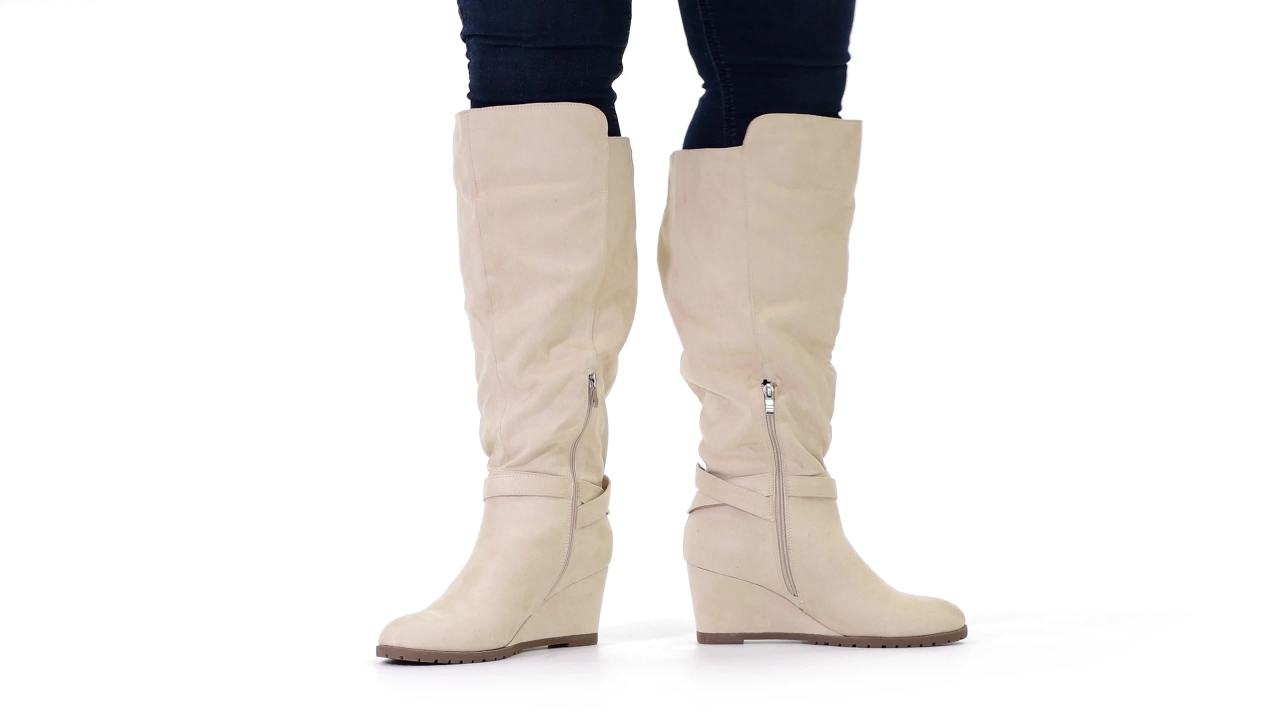 thumbnail video image 2 of Brinley Co. Womens Comfort Extra Wide Calf Microsuede Wedge Boot, 2 of 8