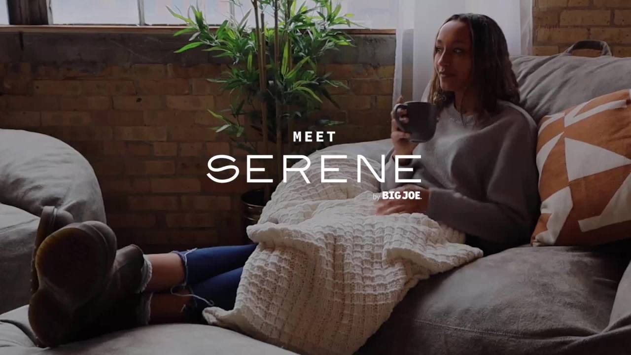 thumbnail video image 2 of Big Joe Nestle Large Bean Bag Chair, Cement Blazer, Vegan Leather, 4 Feet, 2 of 9