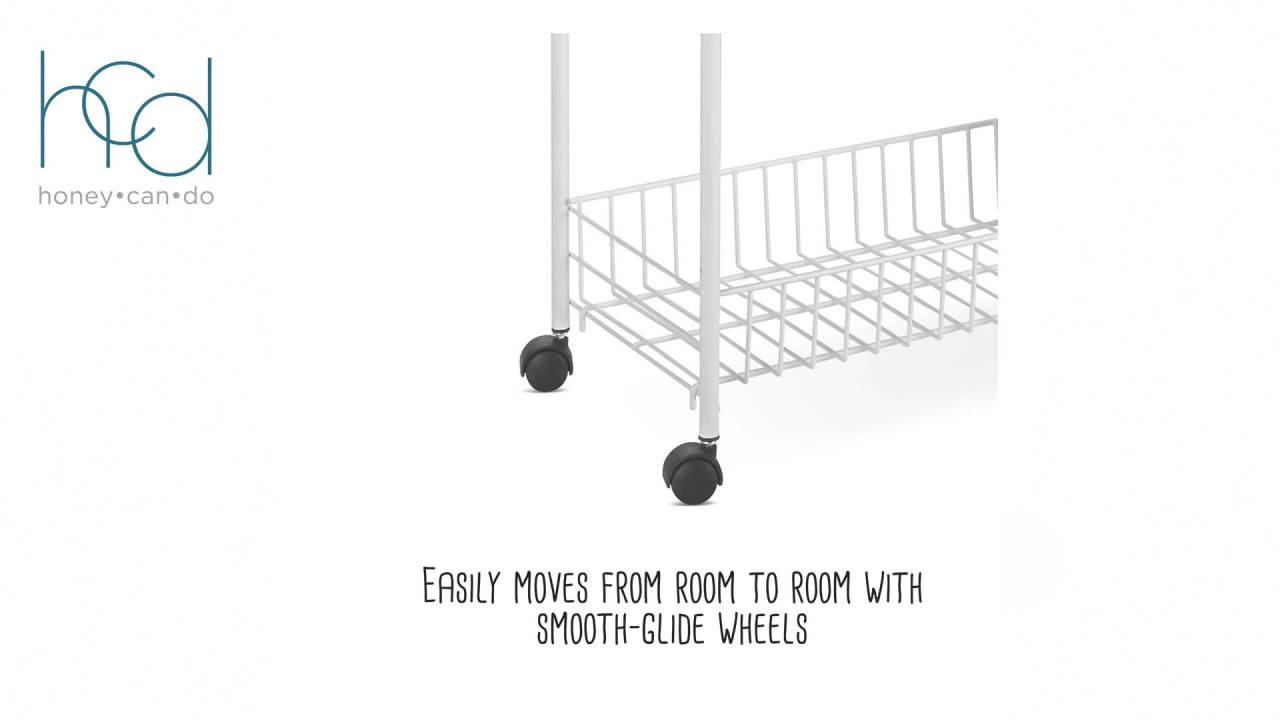thumbnail video image 2 of Honey-Can-Do 3-Tier Rolling Steel Storage Cart, White, 2 of 7