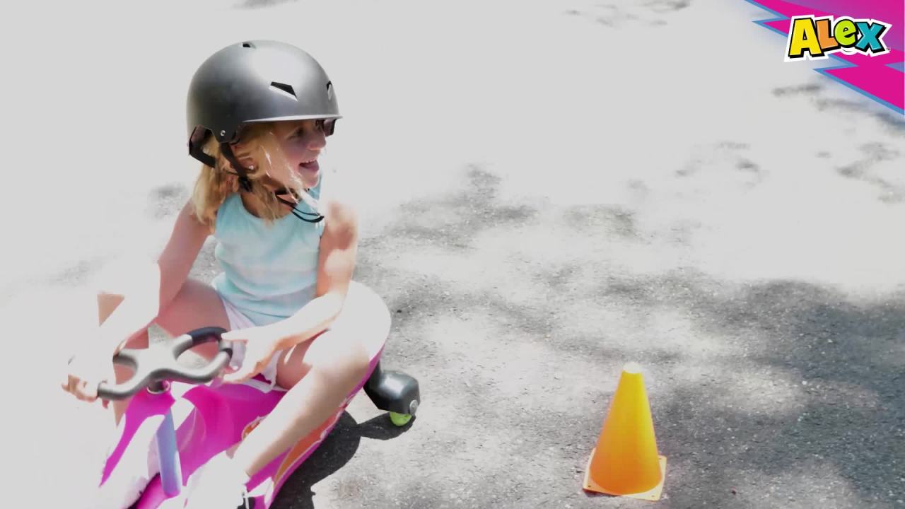 thumbnail video image 2 of Alex: Lightning Glow Rider - Pink & Green - Inertia & Movement Powered Ride-On Toy, Light-Up Wheels, Indoor-Outdoor Play, 220lb Max, Adult-Teen-Kid 3+, 2 of 8